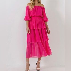 Endless Rose Chiffon Off the Shoulder Ruffle Tier Maxi Dress